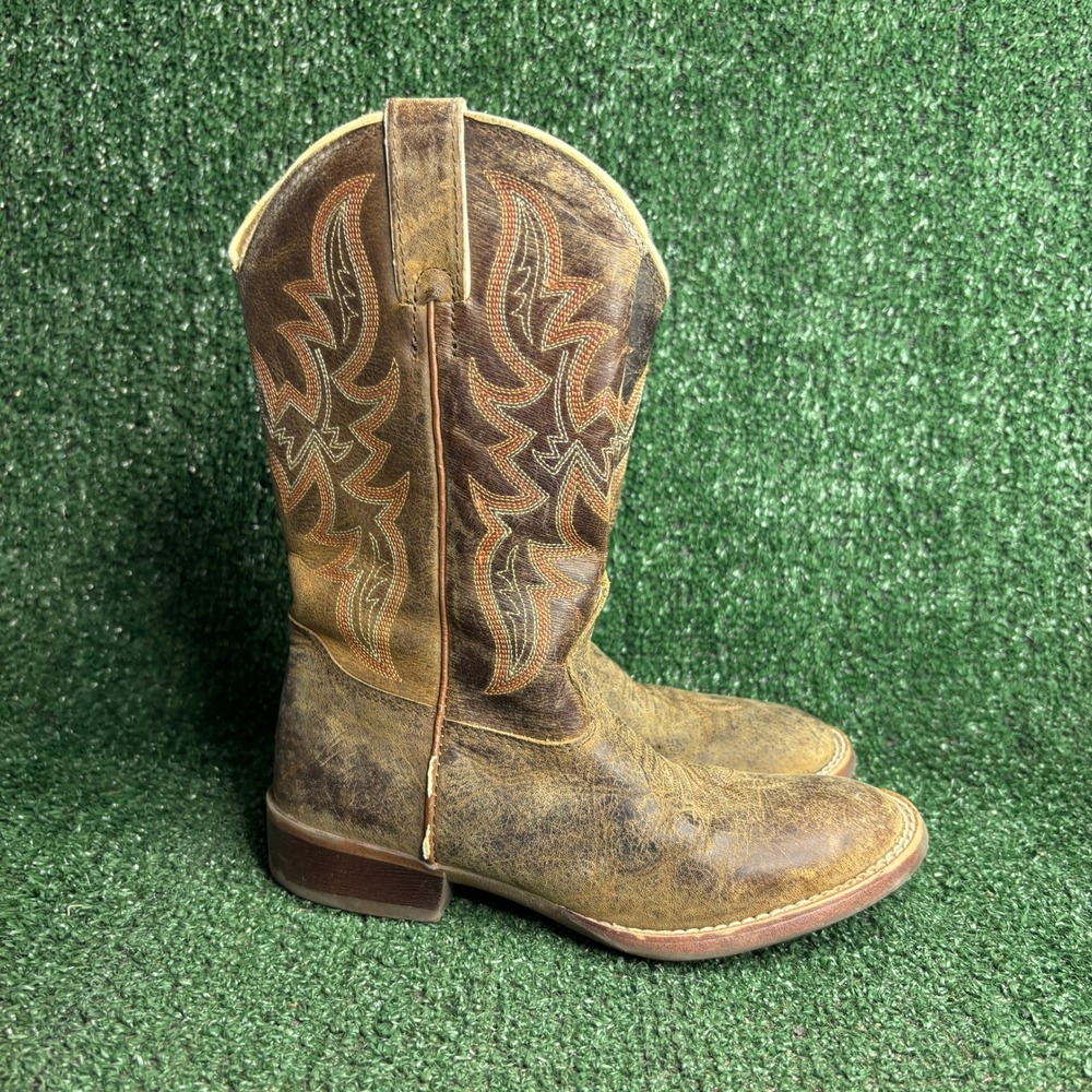 Justin 350JR‎ Distressed Leather Western Cowboy Boots Brown Youth Kids Size 1D